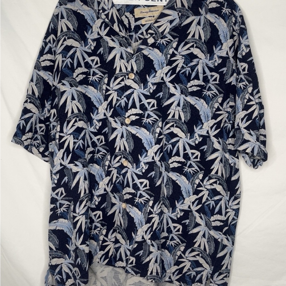Tommy Bahama Blue Casual Button Down Shirt with Palm Tree Pattern